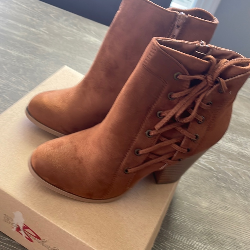 Brown cognac suede booties Womens size 7